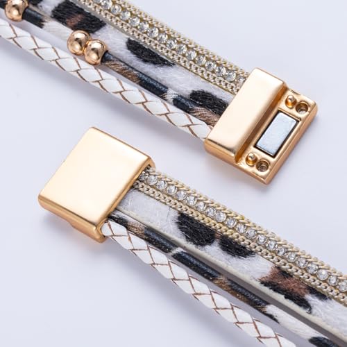 FANCY SHINY Boho Leather Wrap Bracelet Stackable Infinity Chunky Cuff Bracelets Western Hippie Outfits Jewelry Valentine Gifts for Women - color: White Leopard