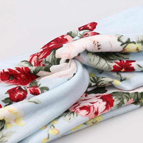 DRESHOW 6 Pack Boho Cotton Non-Slip Headbands for Women Girls Yoga Workout Running Knotted Turban Floral Elastic Head Wrap - color: 6 Pack Cross Flower Printed a