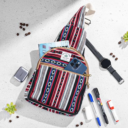 Marubhumi Hemp Small Backpack Cross Body Shoulder Himalayan Bag Adjustable Strap Men and Women Sling Bag Lightweight Daypack