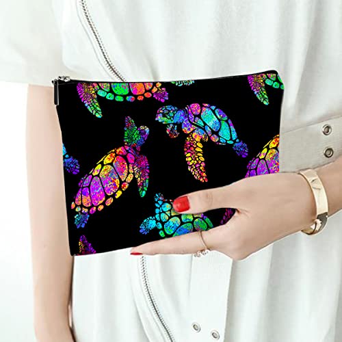 Small Makeup Bag for Purse Cute Canvas Waterproof Cosmetic Bags for Women Zipper Travel Toiletry Pouch-Rainbow Turtle Makeup Bags - color: Rainbow Turtle Makeup Bags