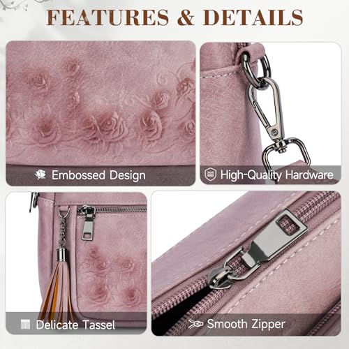 MEITRUE Crossbody Bags for Women, Vegan Leather Crossbody Purse Trendy Multi Pockets Shoulder Handbag with Tassel - color: 09-antique Purple