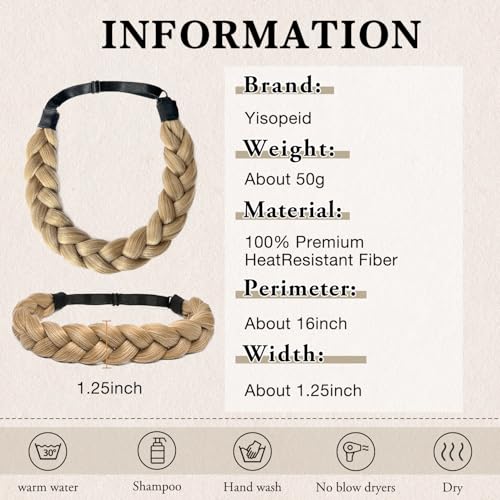 Braided Headbands Hair Piece for Women Synthetic Hair Head Bands Handmade Braid Hairband Hair Accessories Elastic Stretch Headwrap Braided Hair Band - color: 27/613-Honey Blonde Mix Lightest Blonde