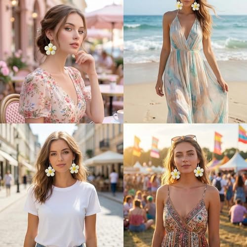 Woven Raffia Rattan Earrings for Women, Boho Flower Hoop & Drop Dangle Earrings Collection, Handmade Summer Beach Vacation Statement Earrings for Party Daily Wear - color: Multi-Layer Daisy Stud