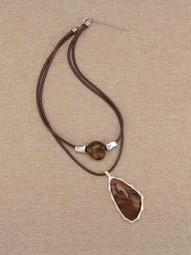 GelConnie Boho Necklaces for Women Cowgirl Necklace Stone Leather Cord Pendant Necklaces With Beads Long vintage Layered Choker Necklace - style: Brown Stone Necklace