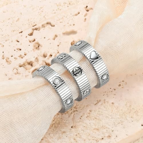 PDWZNBA Mothers Day Gifts for Mom Linear Stripe Textured Ring | 14K Gold-Plated Stainless Steel Promise & Friendship Ring, Wedding Band, Birthday Gifts for Women - color: CSilver, size: 7
