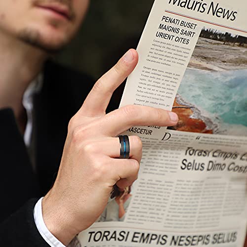 King Will Mens Tungsten Rings for Men Two Tone Grooved Mens Wedding Band Cool - color: Black & Blue 8mm