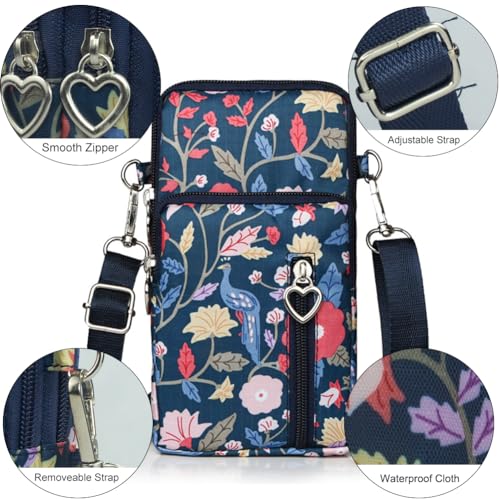 JANKS Small Crossbody Bag for Women - Mini Phone Purses with Crossbody Strap and Wallet - Nylon Arm Bag - color: C-peacock