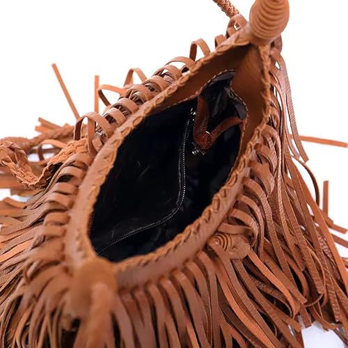 Tassel Shoulder Bag Vintage & Stylish Women PU Leather Bohemian Fringed Crossbody Shoulder Hobo Fringe bag - color: Brown-9x7.87in