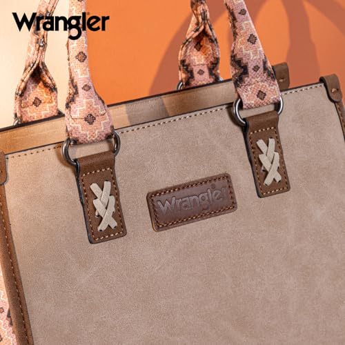 Montana West Wrangler Tote Bag for Women Aztec Western Retro Purse Top Handle Handbags - color: A-aztec-khaki