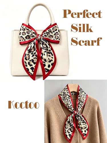 kcctoo 59" Mulberry Silk Like Head Scarf Women's Fashion Square Neck Satin Scarfs for Bag Hair Scarves Gift 59 * 5.9” - color: B007-leopard Rouge