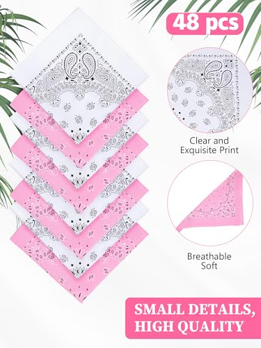 Unittype 48 Pieces Paisley Bandana Novelty Unisex Cowboy Headband Sports Bandannas Scarf Outdoor for Western Party Costume - color: White, Light Pink, style: Classic