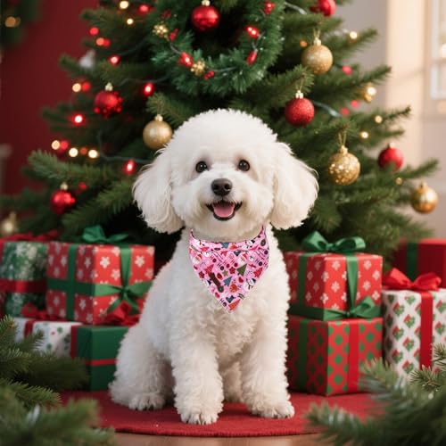 Lionet Paws Christmas Dog Bandana Washable Cotton Handkerchief Scarf Triangle Ho Christmas Tree Pink Bandanas for Small Medium Dogs Girl - color: Ho Xmas, size: Small (Pack of 1)