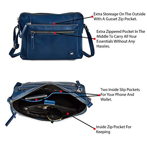 Leather Crossbody Bags for Women Small Soft Genuine Pebbled Sling Shoulder Handbag Crossover Purse with Full Adjustable Strap (Sapphire Blue Nappa) - color: Sapphire Blue Nappa