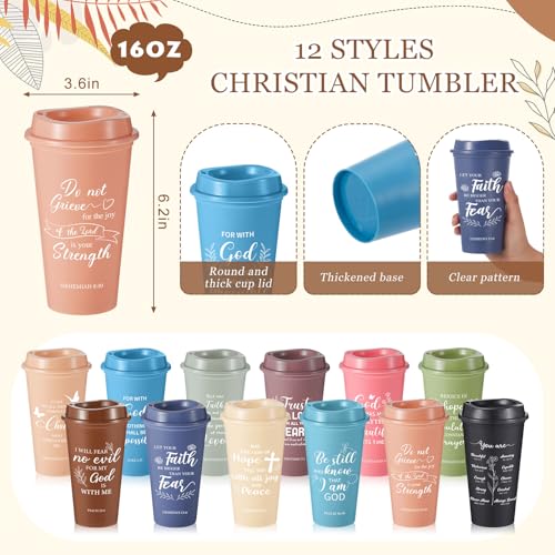 Skylety 12 Set/48 Pcs Christian Gifts for Women Men Religious Gift Set 16 oz Bible Scripture Cups with Lids Mini Spiral Notebooks Pens Keychains for Mother Father Birthday(Morandi Color) - color: Morandi Color