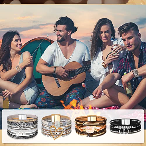 Yinkin 6 Pcs Boho PU Leather Wrap Bracelets for Women Stack Multi Layer Bohemian Cuff Bracelets trendy Jewelry Gifts - style: Stylish