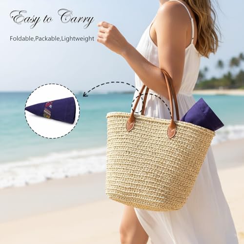 Wide Brim Sun Hat for Women Reversible Beach Hats Metal Wired Edge Gardening Hats, UPF 50+ Bucket Summer Hat - color: Navy Boho-style
