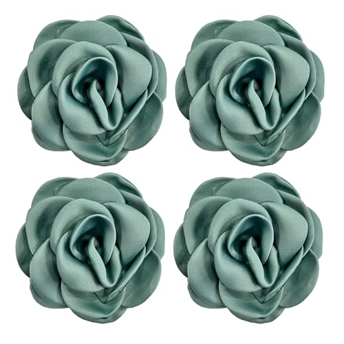 Sanrich Women's Brooches 4pcs Rose Flower Hair Clip Mexican Hair Flowers Clips Hairpin Brooch Tea Party Hats Headpieces (aqua blue) - color: aqua blue