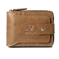 MING CLAN Men's Zipper Wallet, Tobacco Leather, RFID Blocking, Big Capacity, Flap ID Window, 12 Credit Card Slots, 2 Bill Compartments, 2 Vertical Pockets - color: Tobacco