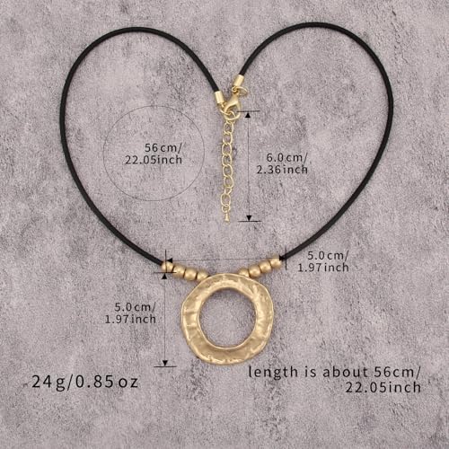 Boho Necklace for Women Adjustable Silicone Rope with Gold Beaded Pendant Chunky Handmade Vintage Jewelry - style: Bead Ring