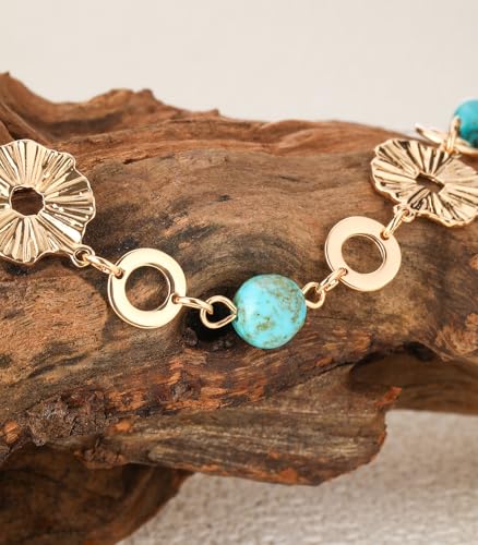 Long Gold Necklaces for Women Dainty Natural Stone Beaded Gold Necklace Mothers Day Gifts Boho Gold Costume Jewelry for Women - color: Turquoise