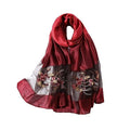 WINCESS YU Women Mulberry Silk Scarf Long & Large Embroidered Floral Pattern Shawl and Wraps Neckerchief for Hair & Neck - color: Gradient Red