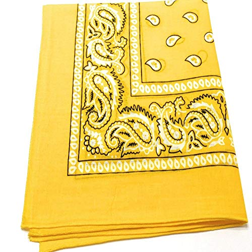 Pack of 3 X-Large Polyester Non Fading Paisley Bandanas 27 x 27 Inches by M.H.I. - color: Yellow