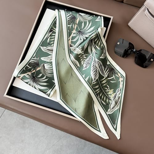Hair Scarf for Women - 53"x5.3" Purse Scarf, Extra Long Satin Wrap, Versatile Belt & Boho Neck Accessory - color: Green Floral