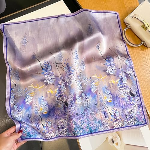 Aufeel Women's 100% Pure Mulberry Silk Small Square Scarf - Neckerchief Women - Silk Headscarf - 21" x 21" - color: Elegant Purple