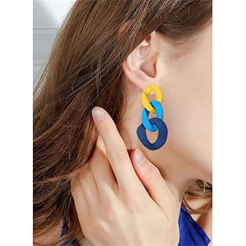 Charm Elegant Hollow Color Chain Acrylic Geometric Temperament Dangle Drop Earrings Bohemian Minimalist Hypoallergenic Jewelry Gift - color: Yellow Blue ShenBlue earrings