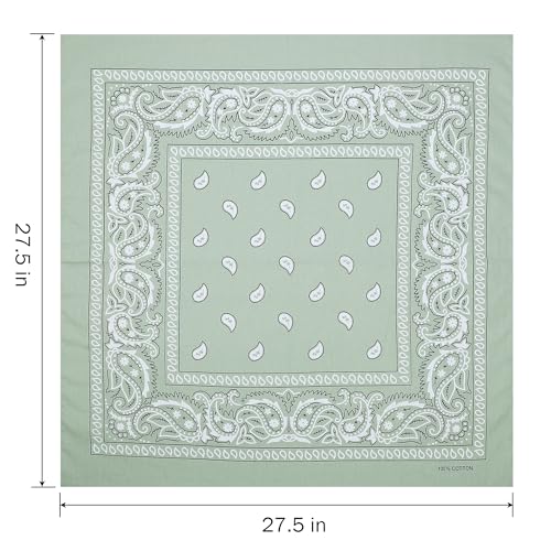 Mochabao 100% Cotton 27" x 27" Large Bandanas for Men & Women, Multi-Purpose Bandana Headbands, Square Head Scarf - color: Red/Black/Brown/Sage Green