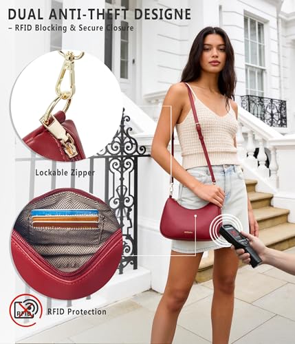 Anti-Theft Shoulder Bag for Women | RFID Crossbody Purse | Lightweight Crescent Hobo Handbag for Travel & Daily Use - color: A-burgundy