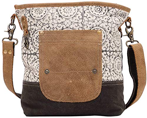 Myra Bag Floral Purses for Women - Genuine Leather and Canvas Floral Purse with Flower Print, Flower Handbags for Women - style: Pivot Print Shoulder Bag