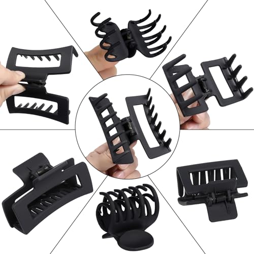 CHANDAT 3 Style Hair Claw Clips 9 pcs Medium Claw Clips Hair Clips for Women Rectangle Claw for Thick Hair Square Hair Clips for Thin Hair Accessories for Women (Black) - color: Black