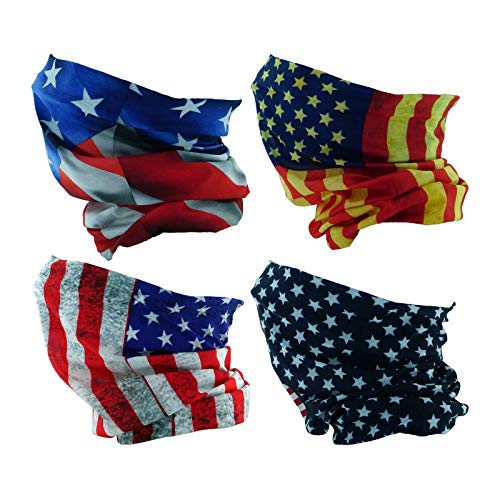 4 US Flag Headband Bandana Balaclava Half Face Mask Shield Head Hair Scarf Neck Gaiter Hat Multipurpose For WoMen Men Breathable Reusable Washable - color: 4x Us Flag Seamless Half Face Mask #1