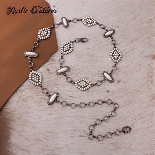 Montana West Rustic Couture's Large Western Concho Metal Belts for Women Cowgirl - color: Alabaster Glow White