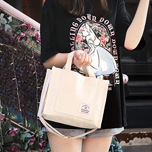 WantGor Tote Bag for Women, Corduroy Crossbody Bags Shoulder Handbag Small Satchel Hobo Bag Purse - color: Beige