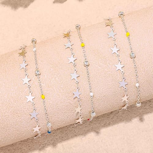 Waist Chain Silver Star Belly Chains Gold Beads Women Crystal Sequins Body Jewelry for Pants and Swimsuits - style: silver-star 2