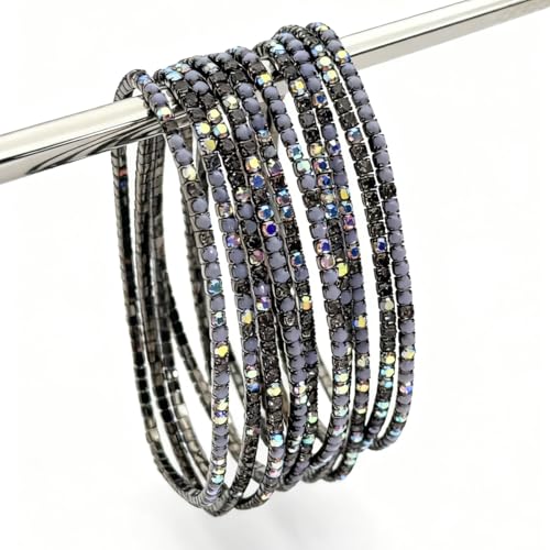 10 Pieces Women's Tennis Bracelet Set 2mm Extra-fine Delicate Rhinestones Adjustable Stackable Stretch Bracelet Wedding Party Jewelry Gifts - color: H-Gray Series