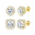 18K Gold Plated Halo Stud Earrings 925 Sterling Silver Cubic Zirconia Stud Earrings Round Square Diamonique Stud Earrings Set for Women Men - color: Gold
