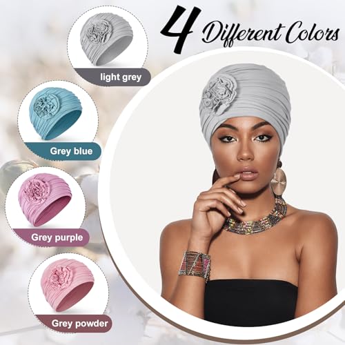 JenPen 4 Pcs Cotton Chemo Headwear for Women Turban Soft Cancer Head Scarf Hats Beanie Elastic Hair Wraps - color: Warm Colors