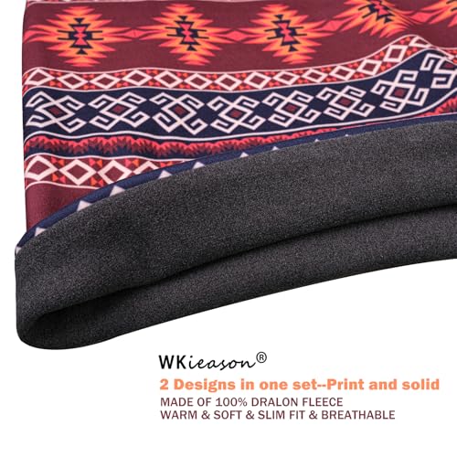 WK IEASON Winter Thermal Fleece Hat Scarf Set for Men Women Warm Windproof Cap Neck Warmer Fleece Beanie Scarf Set for Skiing - color: Red Bohemain