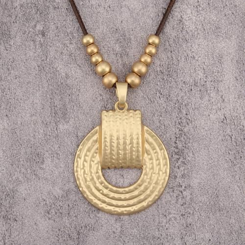 Leather Necklace for Women Vintage Boho Necklaces Black Cord Choker With Pendant Casual Chunky Leather Necklace Trendy - style: Circle Pendant Necklace