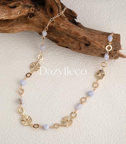 Long Gold Necklaces for Women Dainty Natural Stone Beaded Gold Necklace Mothers Day Gifts Boho Gold Costume Jewelry for Women - color: Light Grey Blue