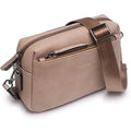 Alldaily Small Triple Zip Crossbody Purse for Women, Vegan Leather Phone Bag with Wide Shoulder Strap - color: Beige