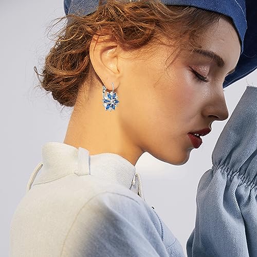 Unique Bohemian Vintage Sparkly Crystal Colorful Round Flower leverback earrings Boho Retro Bronze Circle Beaded Flower Floral Dangle Drop Earrings for Women - color: Blue snowflake