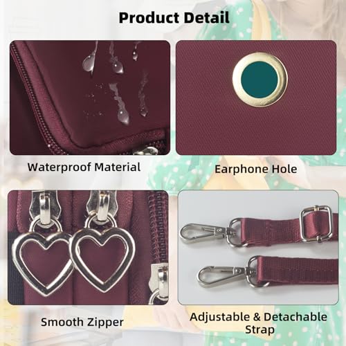 JANKS Small Crossbody Bag for Women - Mini Phone Purses with Crossbody Strap and Wallet - Nylon Arm Bag - color: A-wine Red