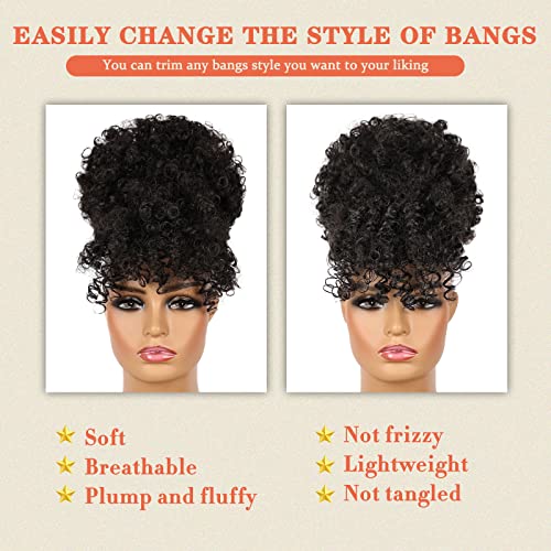 Drawstring Ponytail with Bangs Afro Puff for Black Women | Short Kinky Curly Puff, Curly Clip in Wrap, Updo Hairpiece, Hair Extensions - color: 2###
