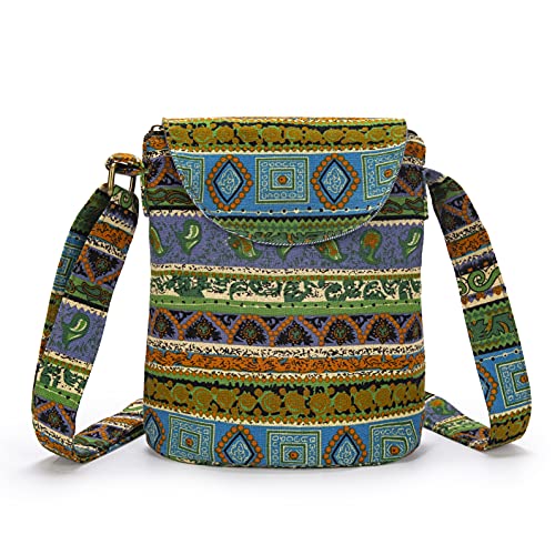 OPQRSTU Women's Retro Small Size Canvas Shoulder Bag Hippie Boho Crossbody Handbag - color: Green