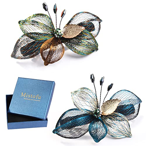 Mistofu Barrettes for Women - 2Pcs Copper Wire Hand-woven High-level design Clips Elegant Accessories, Hair Barrettes for Thick Hair - Gifts for Women Girls（blue） - color: blue