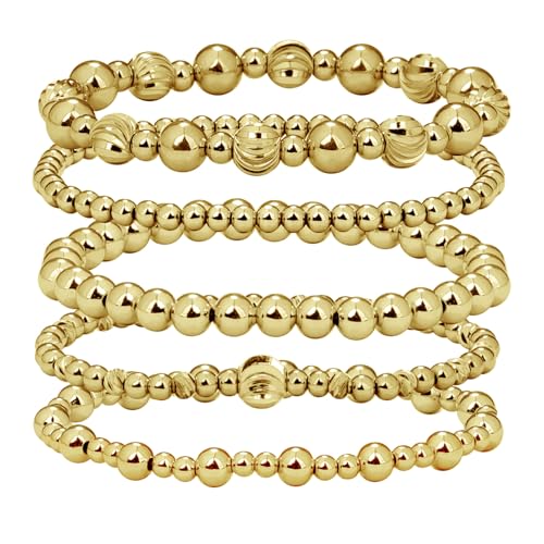 Gold Beaded Bracelets for Women: 14K Gold Bracelets for Women Trendy Dainty Gold Ball Bracelet Stack for Womens - Boho Stretch Bracelets Jewelry Sets with Cross Fashion Accessories Gifts for Women - style: Gold Ball